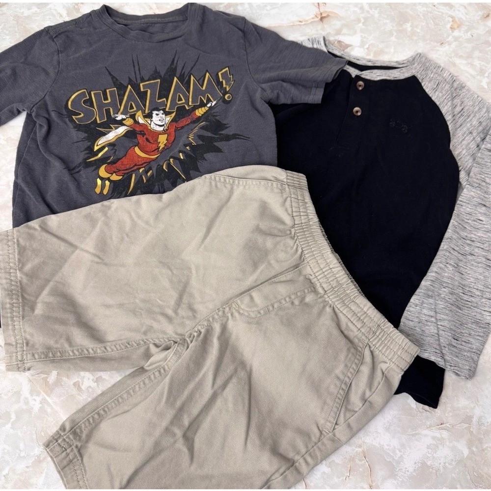 Justice League Lucky Brand Boys Size 7 Gray Tan Black Short Long Sleeve 3pc‎ Lot